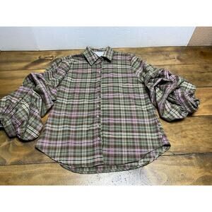 The Shirt Rochelle Plaid Large 3/4 Puff Sleeve Button Down Ruffles